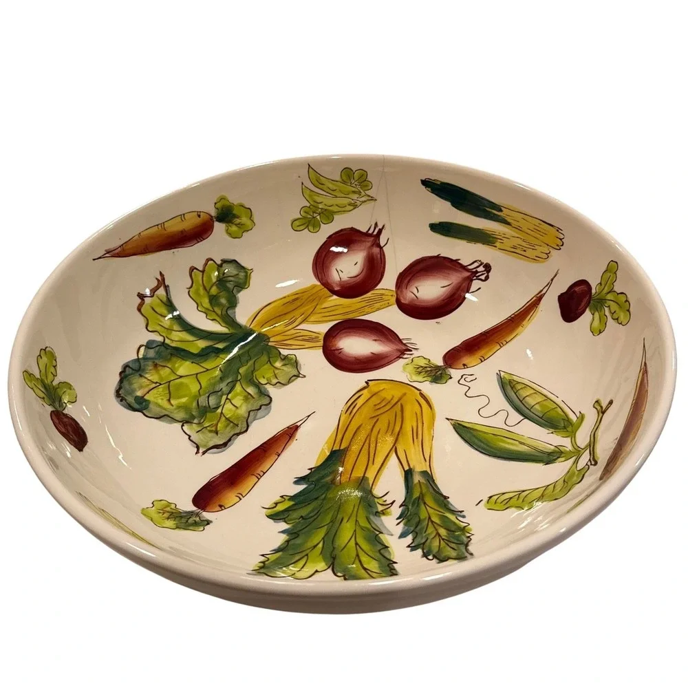 Pottery Barn VTG Vegetable Serving Bowl HandPainted Ceramic Japan Hairline Crack
